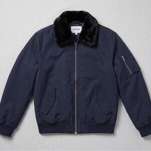Topman Dark Blue Bomber Jacket with Black Collar
